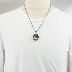 Yunnique Ouroboros Titanium Steel <b>Necklace</b> Men Steel Color Pendant Animal Shape European American Hip Hop Sweater Chain Gift - Product Image 3