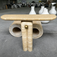 Table console en travertin au design moderne, table centrale en pierre naturelle, table d'entrée en marbre pour la décoration de meubles de salon de luxe