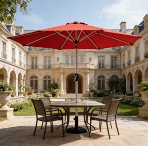 Parasol de terrasse commercial moderne pliable et étanche 2,7 m avec structure en fer robuste thermolaquée, manivelle et aérations anti-vent pour café - Product Image 1