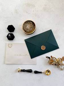 Tarjetas de Invitación de Boda y Navidad de Papel Recubierto Ecológico, Modernas, Personalizadas de Fábrica, con Escritura Dorada, Sobre Impreso y Sello de Cera - Product Image 3