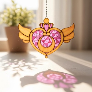 OEM ODM Présentoir en acrylique, attrape-soleil en résine Sai Lor Mo sur cœur rose doré, art de fenêtre en acrylique inspiré de l'<span class=keywords><strong>anime</strong></span>, décoration de fille magique, Birt - Product Image 1