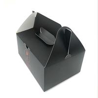 Boîte en papier personnalisée noire mate avec poignée, emballage pour plats à emporter, cadeaux de vin, impression métallique cuivrée, vente en gros