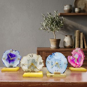 Relojes de escritorio con rodajas de ágata natural con números romanos, relojes decorativos hechos a mano para decoración del hogar - Product Image 3