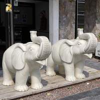Statue d'éléphant en marbre blanc sculptée à la main pour décoration extérieure à vendre