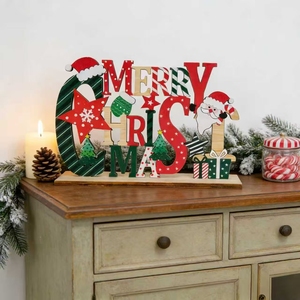 Decorazioni <span class=keywords><strong>Natalizie</strong></span> <span class=keywords><strong>in</strong></span> <span class=keywords><strong>Legno</strong></span> con Scritta 'Merry Christmas' Dipinte a Mano, Direttamente dalla Fabbrica, Ecologiche e Durevoli - Product Image 1