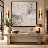 Peinture abstraite en plâtre blanc gris de qualité supérieure, texture 3D, patchwork sur toile, art mural pour hôtel, hall, villa, bureau, décoration