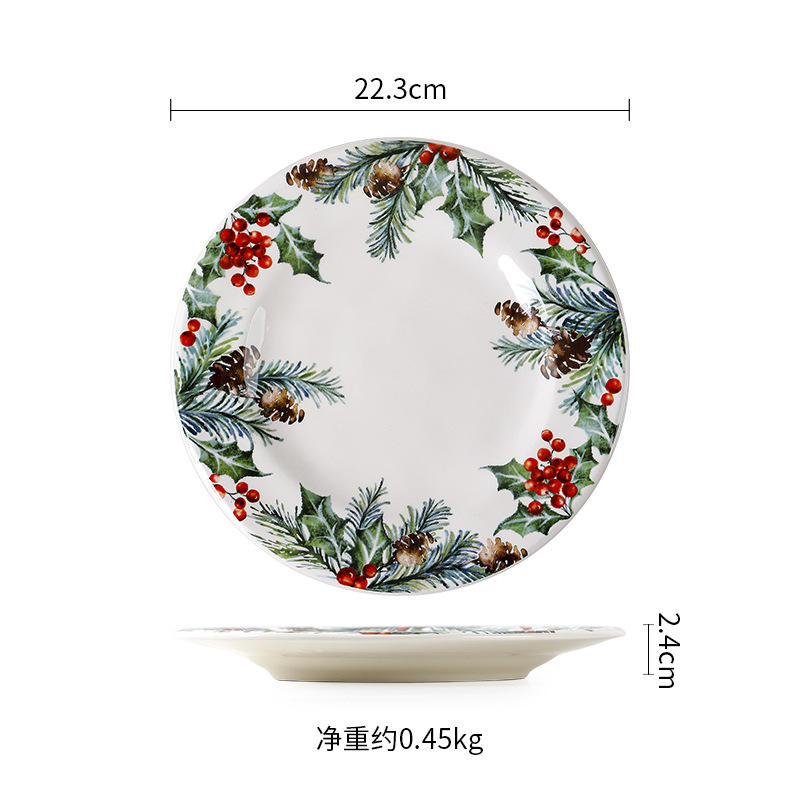Christmas leaf small plate (22.3cm) hammered irregular edge