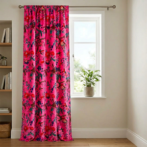 Cortina bohemia de lujo con estampado de pájaro de Color rosa fuerte de terciopelo de algodón de estilo Vintage, cortinas de lujo que se pueden personalizar para cortinas opacas - Product Image 1