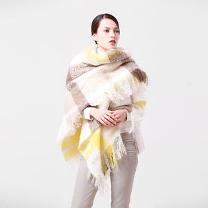 โรงงานไทฟู รับผลิตแบบ OEM/ODM ขายส่ง ผ้าคลุมไหล่ผสมขนโมแฮร์ 30% อะคริลิก 70% น้ำหนัก 300 กรัม ขนาด 130*150+10*2 ซม. พร้อมพู่ห้อย - Product Image 2