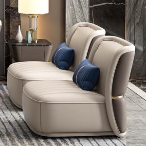 أريكة جلدية فاخرة بتصميم أوروبي حديث لغرفة المعيشة، طقم أثاث مودولار من الجلد الأصلي بثلاثة مقاعد - Product Image 4