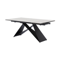 Table à manger convertible moderne de style nordique, vente en gros d'usine, 240*110*75cm, plateau en céramique aspect marbre, structure en métal noir, mobilier de salle à manger