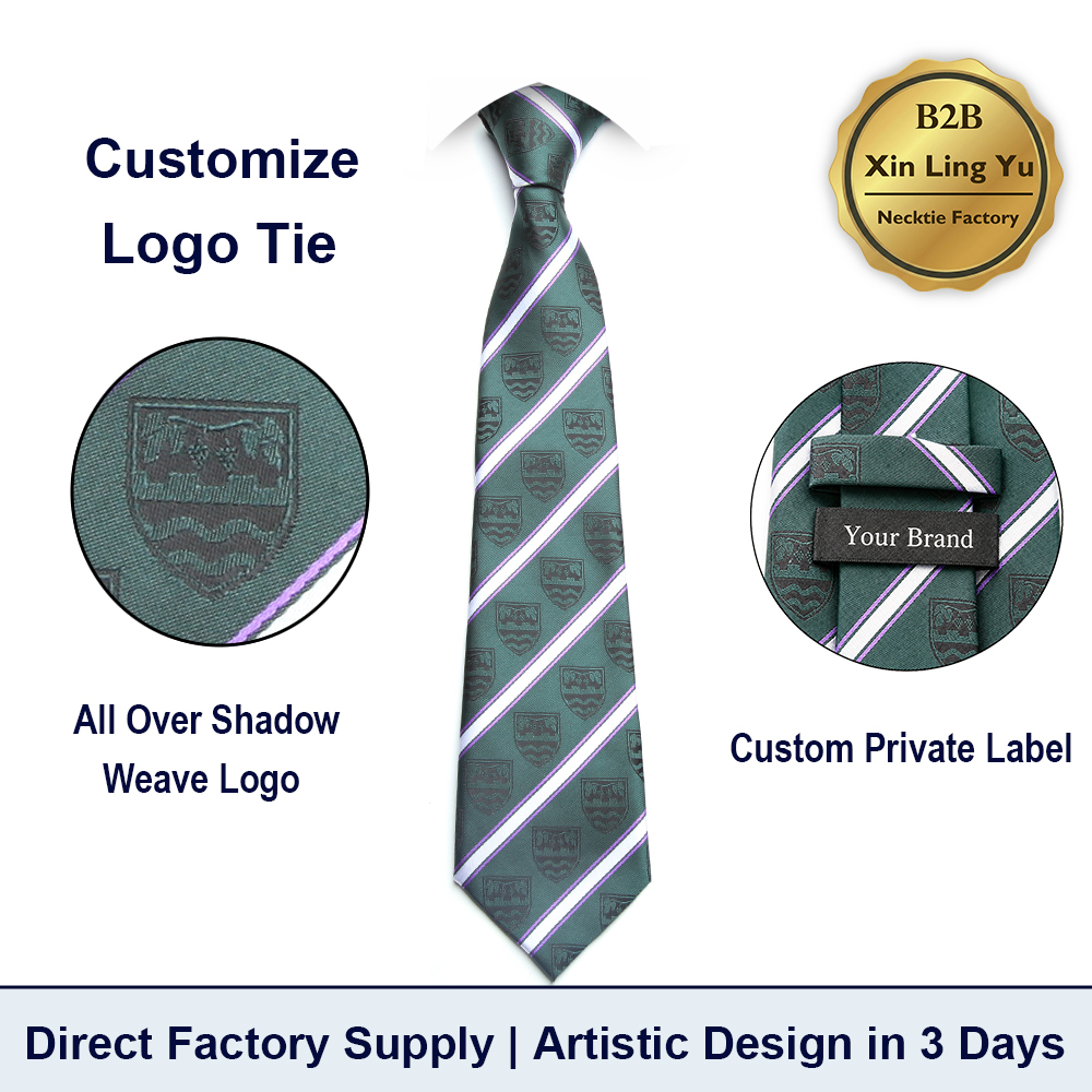 Logos tissés ombre cravate verte ou couleur personnalisée
