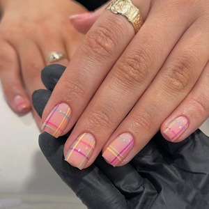 Juego <span class=keywords><strong>de</strong></span> <span class=keywords><strong>Uñas</strong></span> Postizas <span class=keywords><strong>de</strong></span> Neón con Diseño a Cuadros, Rosa, <span class=keywords><strong>Amarillo</strong></span>, Verde, Azul, Tartán, Forma Ovalada, Brillantes, Reutilizables, Hechas a Mano, con Diseño Moderno, 4413 - Product Image 1