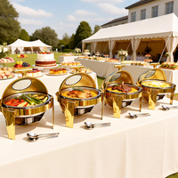XINGPAI Professionnel Hôtel Or Buffet Chauffe-Plat Visuel Acier Inoxydable 6 Litres Rond Réchaud À Couvercle Roulant Avec Fenêtre