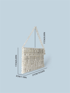 Bolso <span class=keywords><strong>de</strong></span> Moda Brillante con Cuentas Acrílicas Planas en Forma <span class=keywords><strong>de</strong></span> Almendra, Tejido a Mano, Tipo Bandolera/Axilar con Tapa Abatible para Mujer - Product Image 3