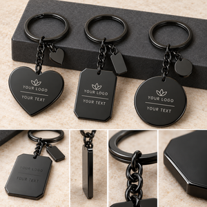 Llaveros Personalizados de Metal Negro en Forma de Corazón, Redondos y Rectangulares con Logotipo y Texto Personalizados OEM ODM - Product Image 2