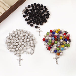 Collier unisexe en perles d'argile polymère avec strass et boule disco, chapelet religieux catholique Notre-Dame <span class=keywords><strong>de</strong></span> Guadalupe - Product Image 4
