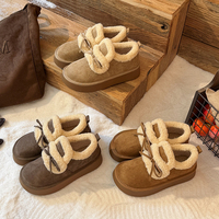 Vente en gros d'usine, bottes de neige fourrées à nœud papillon pour femmes, chaussures d'hiver à plateforme en daim synthétique doublées de fourrure d'agneau, OEM personnalisé