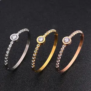 Korean Fashion Creative Oval Titanium Steel Roman Numerals Diamond Bracelet Stainless Steel Open Full Diamond Bracelet