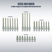 GTYPRO 1/2 Drive 26pcs XZN Bit Socket Set Taiwan Quality S2 CR-V Internal Multi-tooth XZN Socket Screwdriver M4-M18 55MM 200MM