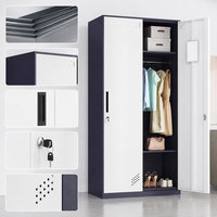 Armoire en acier à deux portes avec portes métalliques verrouillables pour chambre à coucher, dortoir, bureau, rangement de vêtements et usage quotidien, style moderne