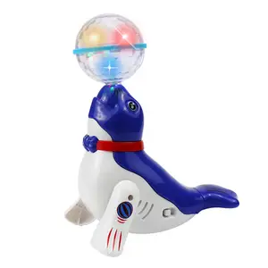 새로운 재미 귀여운 빛 음악 유니버설 헤드 볼 바다 사자 전기 회전 회전 어린이 장난감 춤