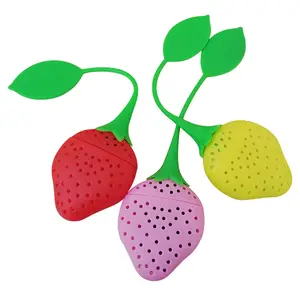 BPA免费食品级硅胶茶球草莓硅胶泡茶器创意水果造型设计