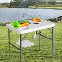 Table de pêche pliante portable en PEHD blanc populaire pour repas en extérieur et nettoyage du poisson avec évier
