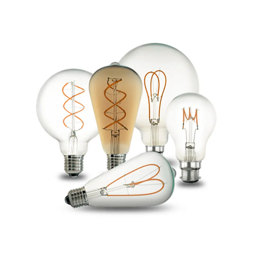 Dimmable Spiral Flexible LED Filament Bulbs A60 ST58 ST64 T30 T45 C35 G45 G80 G95 G125 Vintage Edison Decorative LED Lights Bulb