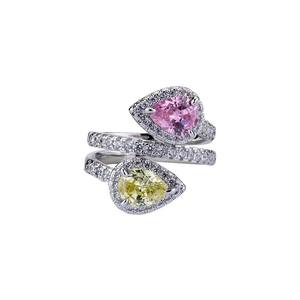 Pink and Green Brass Zircon Silver Plated Trendy Romantic Women's Rings <b>Sweet</b> Engagement Wedding Gift Jewelry - Product Image 3