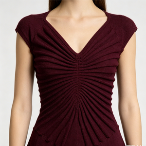 <span class=keywords><strong>Abito</strong></span> Midi da Donna <span class=keywords><strong>Bordeaux</strong></span> con Scollo a V e Maniche a Cappuccio, Gonna Svasata a Pieghe Radiali con Vita Aderente, Elegante <span class=keywords><strong>Abito</strong></span> <span class=keywords><strong>in</strong></span> <span class=keywords><strong>Maglia</strong></span> per Cocktail e Matrimoni - Product Image 5
