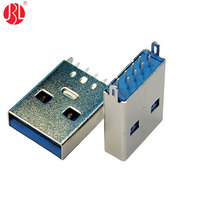 Conector USB 3.0 Tipo A Macho Vertical de Montaje a Placa, Conector USB Macho DIP de 180 Grados con Núcleo de Plástico Azul