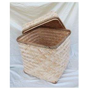 Handcrafted Eco-Friendly Bamboo Square Gift <b>Box</b> <b>with</b> <b>Lid</b> Vintage Home Organization <b>Decorative</b> Storage Woven Basket From Vietnam - Product Image 1
