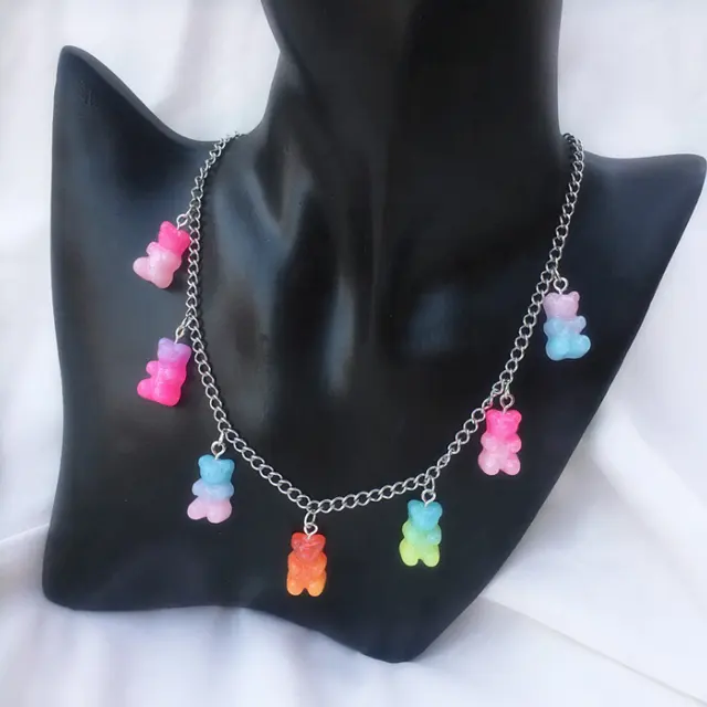 Creative Gummy Candy Color Bear Necklace Multicolor Resin Candy Pendant Necklace for Women Girls