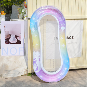 Floating Lounger Seat Mesh Adult Swimming Water Sports PVC <b>Inflatable</b> <b>Pool</b> <b>Float</b> Without Canopy Blue White Floral Pattern - Product Image 4