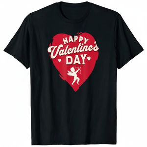 T-Shirt per San Valentino con Motivo a Cuore, Unisex, in Cotone, Collo Tondo, Manica Corta, Casual, Primavera-Estate, Stampata - Product Image 1