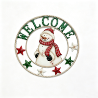 Panneaux muraux en métal vintage faits à la main, motif Bonhomme de neige, couronne de bienvenue, étoiles, en fer durable, pour décoration de Noël de porche d'entrée