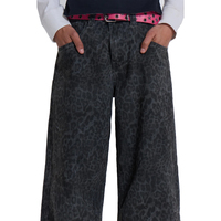 Hot personnalisé imprimé léopard tendance droite jean hommes haute rue punk conception baggy coupe ample jean pantalon