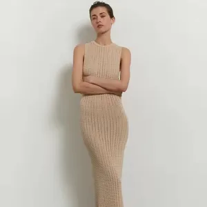 2024 New Summer Wholesale Beach Vacation Knitted Hollow Thin Vest Long Skirt Plus Size Women's Dress Sweater