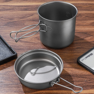 Juego de utensilios de cocina de titanio para exteriores de primera calidad, olla y sartén con mango plegable Flexible para acampar, viajar, Material de titanio puro - Product Image 2