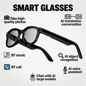 Dispositivo de IA Portátil para Búsqueda con Manos Libres, Lentes Inteligentes con Cámara, Llamadas BT, Música, <span class=keywords><strong>Chat</strong></span> con IA, Traducción con IA, Lentes de Sol Inteligentes - Product Image 1