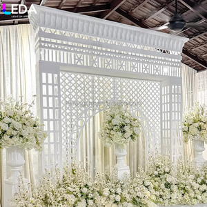 ฉากหลังงานแต่งงาน LEDA ตกแต่งด้วยโครงเหล็กสี่เหลี่ยมทันสมัย ถอดประกอบได้ ลายฉลุสีขาว - Product Image 3