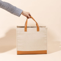 Sac fourre-tout de plage et de shopping en toile, cuir et coton, robuste, personnalisable, avec fermeture éclair et sangle en cuir, vente en gros du fabricant