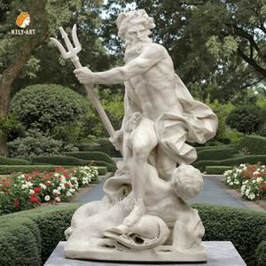 Antico greco figura a grandezza naturale natura marmo Poseidon con la statua del tridente scultura per esterni - Product Image 3