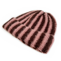 Nuevo estilo de piel sintética de color bloqueado a rayas sombrero de punto hombres mujeres moda cálido puños invierno espesar Beanie