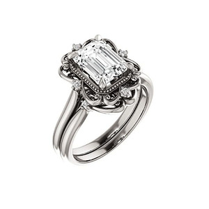 Anillo de compromiso y boda apilable de oro macizo de 10K con diseño de vid retorcida y tres piedras de moissanita para mujer - Product Image 4