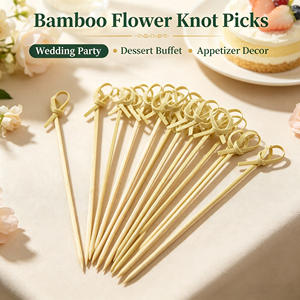 Palillos de bambú retorcidos hechos a mano de 9 cm, color verde, con nudo, desechables, para frutas, brochetas de bambú con nudo floral para fiestas y buffets, MOQ bajo. - Product Image 3