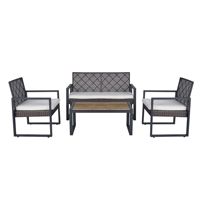 Ensemble de meubles de patio 4 pièces en bois d'acacia avec coussins marron et beige pour balcon, véranda, jardin et pelouse