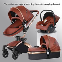 Poussette bébé 3-en-1 à vue haute avec cuir PU, pivotant à 360 degrés, réglable assis-couché, absorption des chocs bidirectionnelle (Modèle AB906)