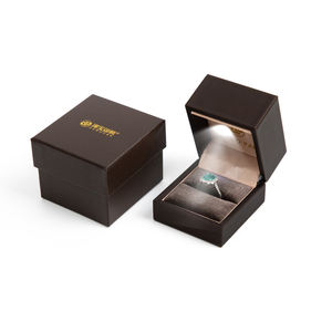 Zebo High End Custom LED Light Printed Rectangle Jewelry Packaging <b>Box</b> Luxury Black PU Leather <b>Ring</b> Pendant <b>Box</b> with Logo - Product Image 5